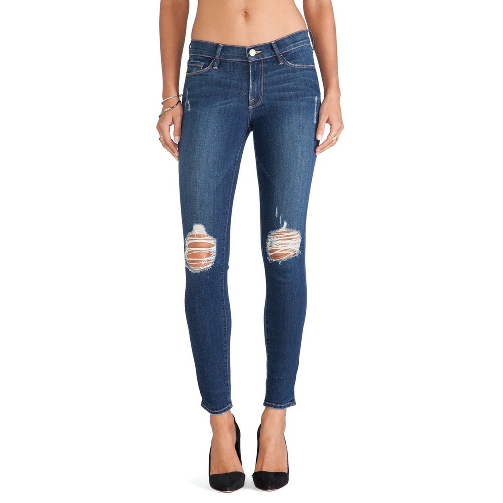 FRAME Le Skinny de Jeanne Walgrave Distressed Skinny Jeans 25 Medium Wash